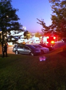 The scene of the parking lot of Chase Bank on Weber Rd.