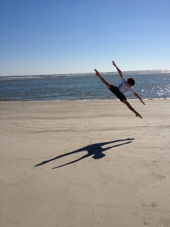 Freshman Kyle Halford is one of this weeks Redhawks of the Week. He enjoys dancing in his free time, as shown in this picture of him doing the splits in mid-air at the beach. (Photo courtesy of Kyle Halford)