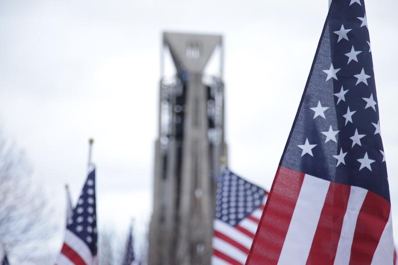 In honor of Veterans' Day, Rotary Hill was covered in flags. 