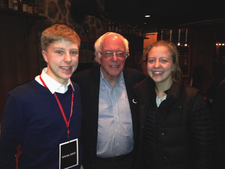 Alexandra Weibel and Nicholas Weibel run into Bernie Sanders at Country House restaurant after a Sanders rally