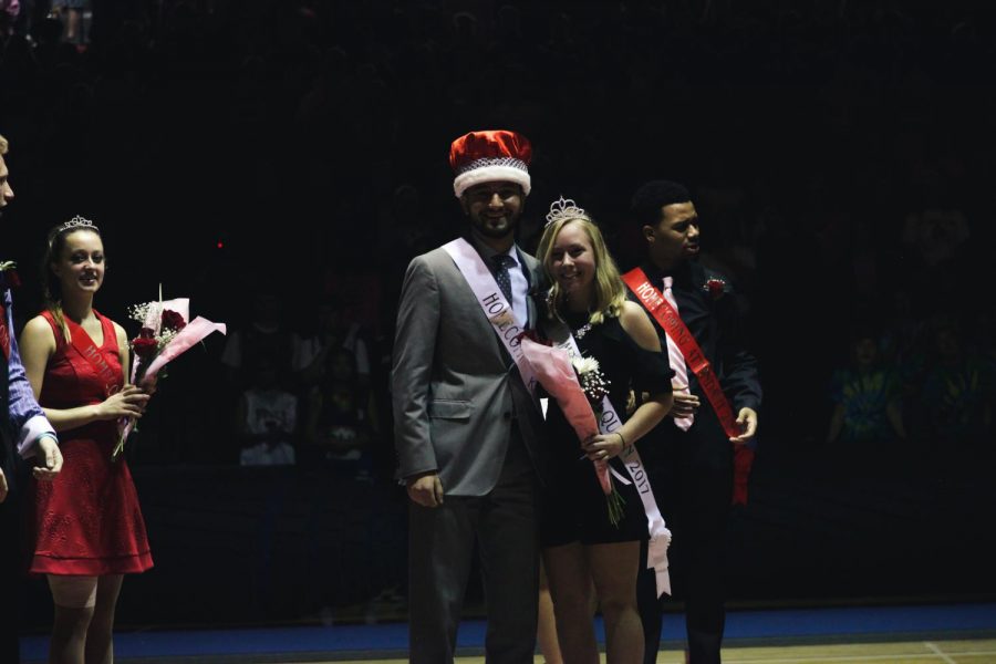 The 2017 Homecoming king and queen Andrew Mayszak and Sofia Swanson pose for a photo during the assembly.