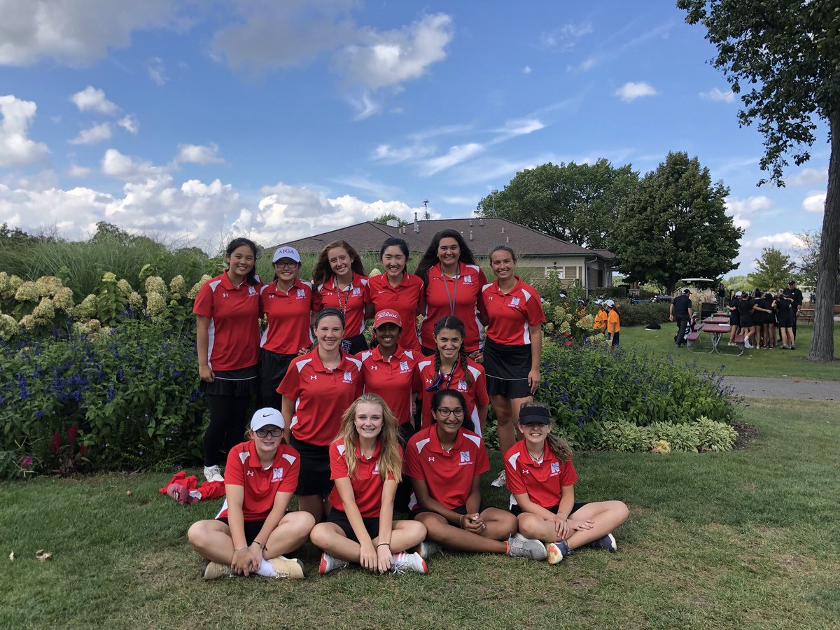 The girls golf team at DVC on Sept. 25. (From left to right): Juniors Rebecca Zhang, Emma Lim, Sally Gombas, senior Erin Fang, juniors Bella Russo, Ava Lyons, freshman Haley Hayes, junior Neha Vinesh, freshmen Avery Baltrus, Liz Gust, Margot Dawson, Aparna Ramakrishnan and Rachel Leyden. They com- peted at state on Oct. 12 at Illinois State University.