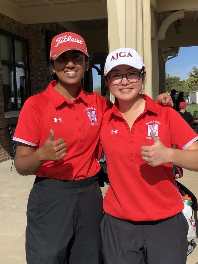 Seniors Neha Vinesh and Emma Lim pose for a Twitter Photo