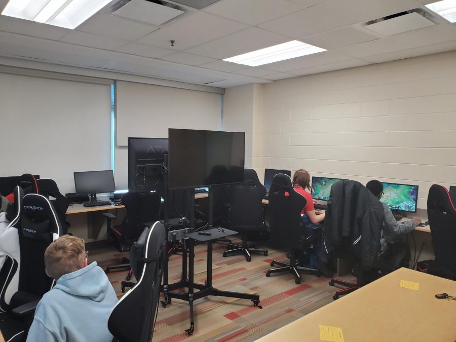Students practice "League of Legends" in the E-sports lab on the second floor during a free play session after school.