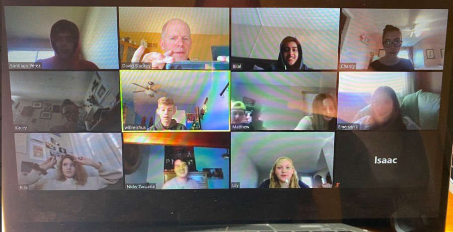 Students in Dave Sladkey's Algebra 1 class connect on March 17 via Zoom, an online meeting platform that has quickly become a go-to tool for e-learning. 