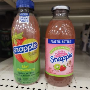 The new Snapple bottle (left) uses less plastic and has been redesigned