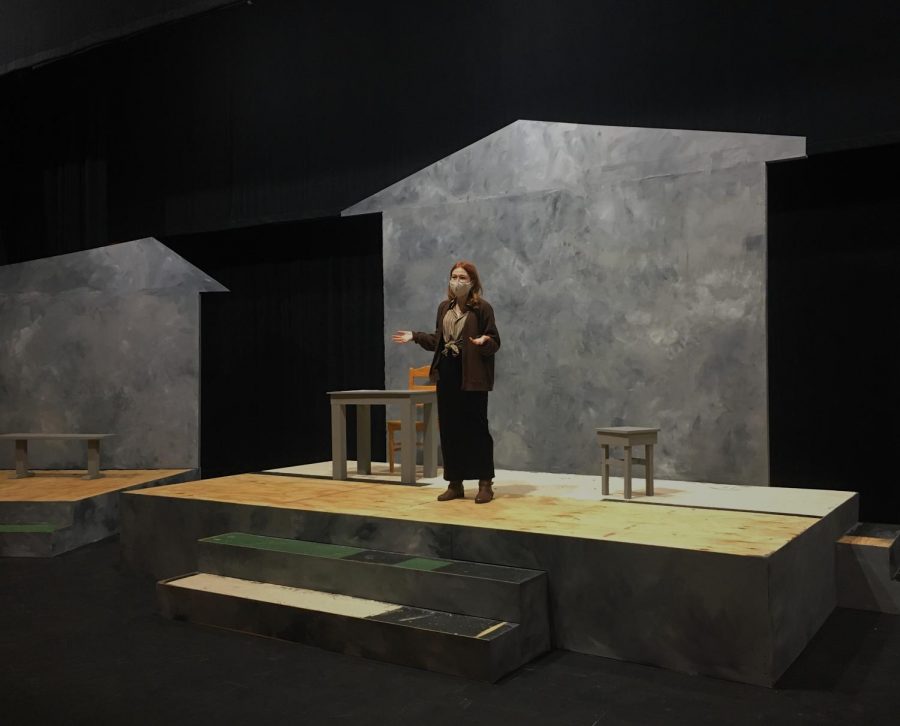 Junior Jane Armstrong rehearses for Theater Central’s production of the play “Trap” by Stephen Gregg.