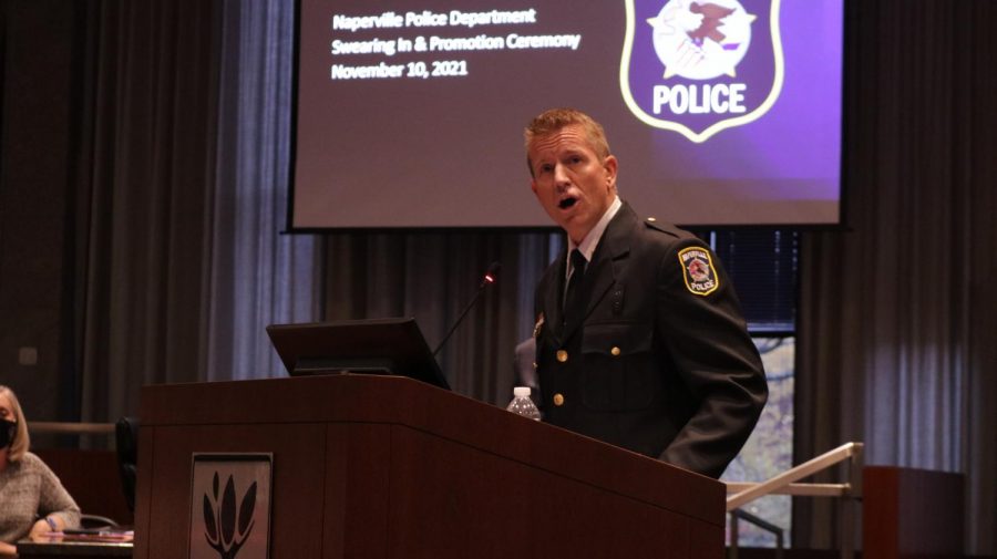 Jason Arres was sworn in as Naperville Police Chief on Wednesday, Nov. 10. He previously served as interim police chief following the retirement of the previous police chief, Bob Marshall.