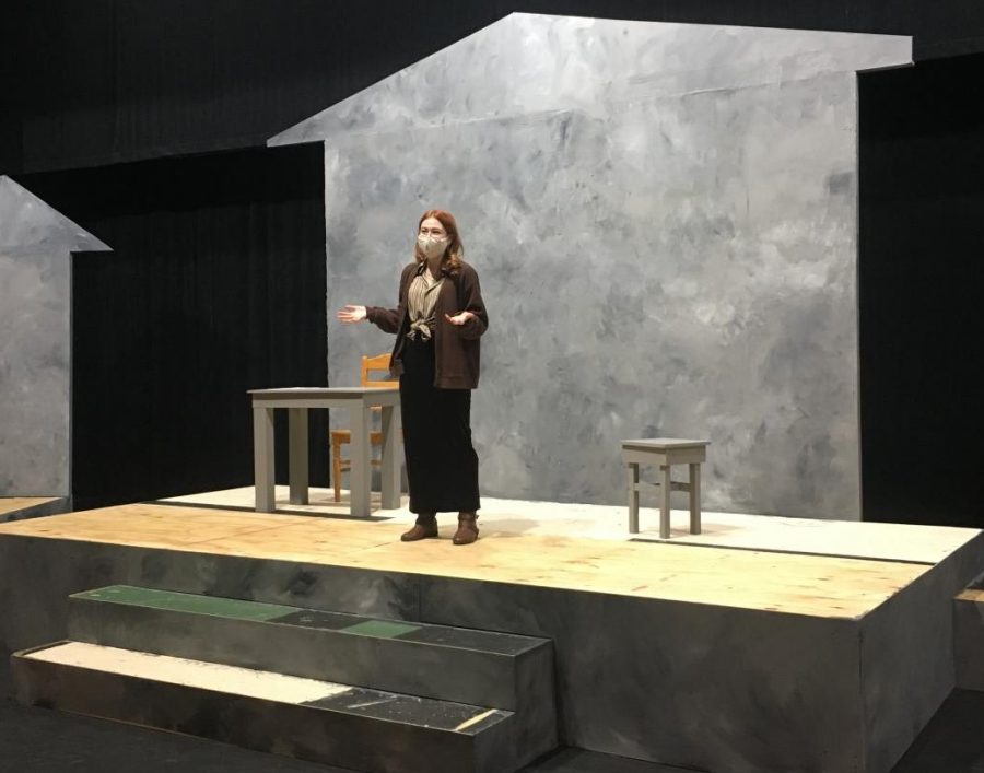 Junior Jane Armstrong rehearses for Theater Centrals production of the play Trap by Stephen Gregg.