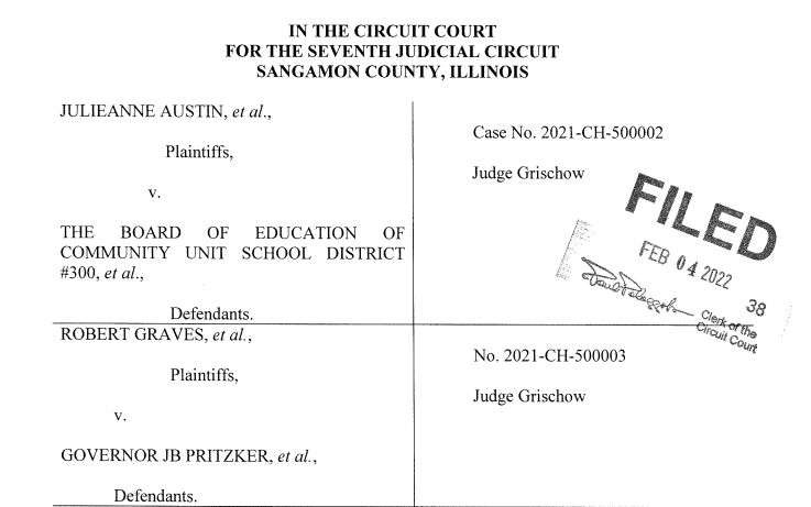 Sangamon County Court Judge Raylene Grischow issued this 29-page statement on Friday, Feb. 4, which includes a temporary restraining order that prevents school districts in Illinois from forcing the children of named plaintiffs to wear masks.