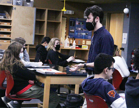 Nathan Dille teaches his eighth period AP Physics 1 rotation in Room 326.
