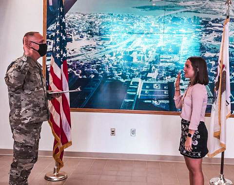 Senior Monet Bastin gets sworn in to the military on Sept. 29, 2021 at the 182 Airlift Wing in Peoria, Illinois.