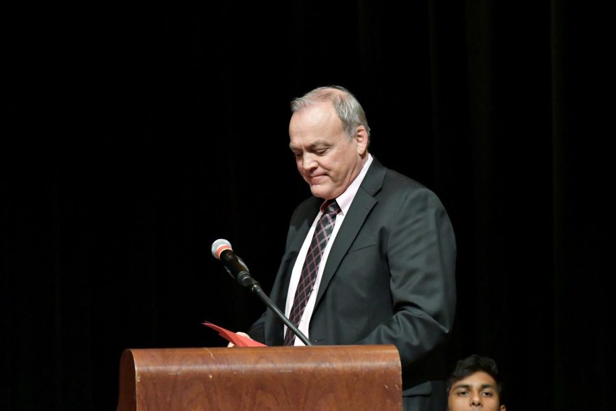 Wiesbrook speaks at the 2019 National Honor Society induction ceremony.