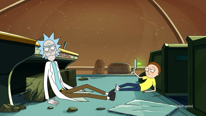 Rick+and+Morty+stranded+on+the+citadel+after+the+events+of+the+season+five+finale.+%28Adult+Swim%29