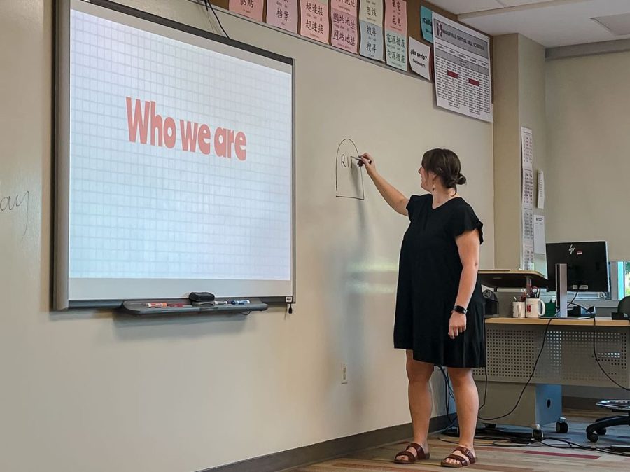 Hannah Beucher, Centrals American Sign Language Teacher, instructs first period ASL on Sept. 1. 