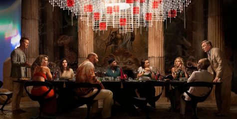 The cast of Glass Onion gathers for a dinner. PHOTO SOURCE: NETFLIX