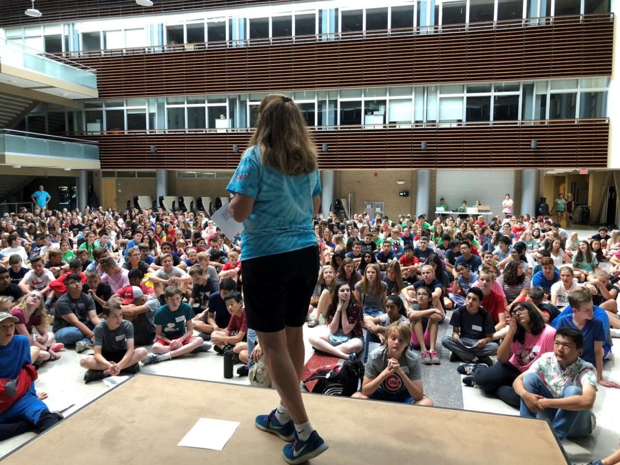 Nolan speaks at freshman orientation in 2018. 