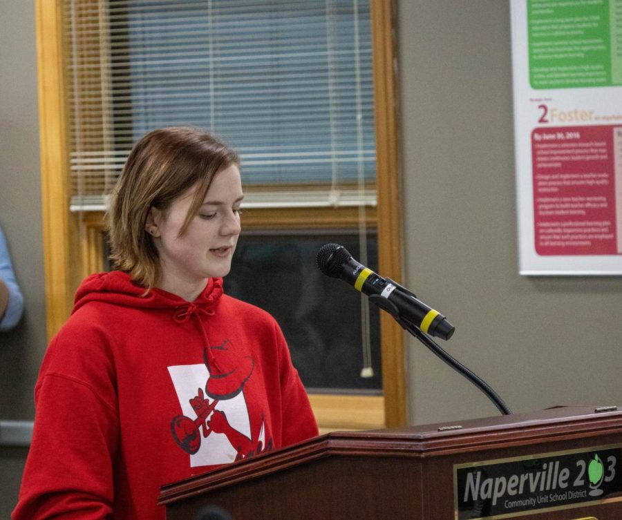 Central freshman Ryann Furlow speaks at the Jan. 23 board meeting. 