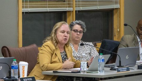 Board member Donna Wandke, who voted to reject the proposal that would add co-curricular music requirements, speaks in dissent at the Jan. 23 board meeting. 