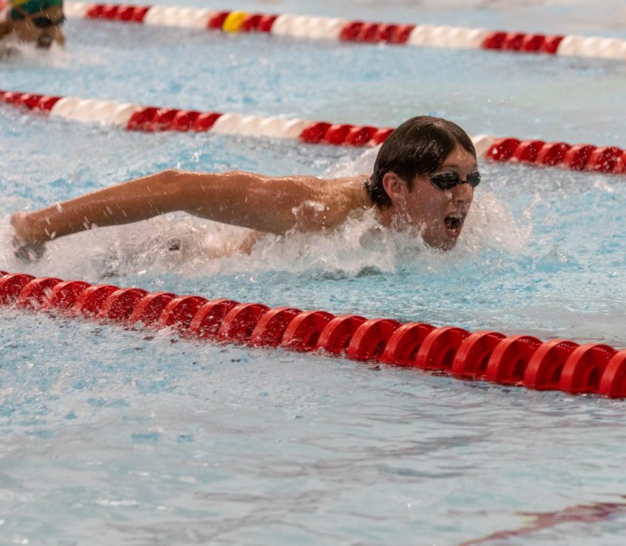 Varsity swimmer junior Sam Lendzion swims butterfly at a meet on Dec. 8. Central placed second out of 12 teams at the Sandburg Invitational on Jan. 14. 