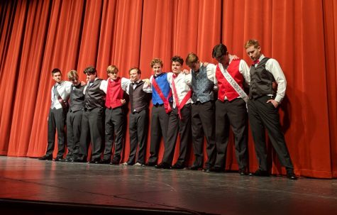 Contestants in the 2019 Mr. NCHS competition await the announcement of a winner. Class Feud and Dynamic Duos, both aimed to replace Mr. NCHS, were cancelled due to a lack of participation.