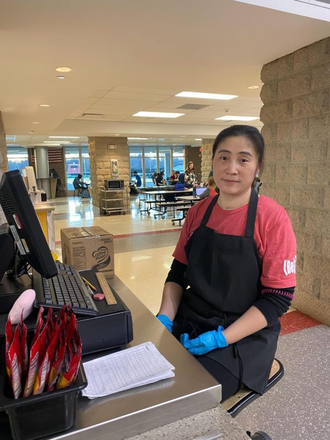 Several students at Central communicate with cashier Joyce Wu in Cantonese during the day.