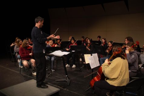 Central’s Symphonic Orchestra rehearses for a March 16 concert. Members of the orchestra, along with other students from Central and Naperville North, will play at Disney World on March 25. 