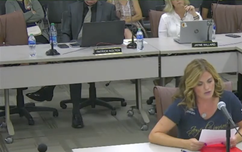 The District 203 board members and administrators drink Dasani water bottles at board meetings. PHOTO SOURCE: DISTRICT 203 BOARD OF EDUCATION