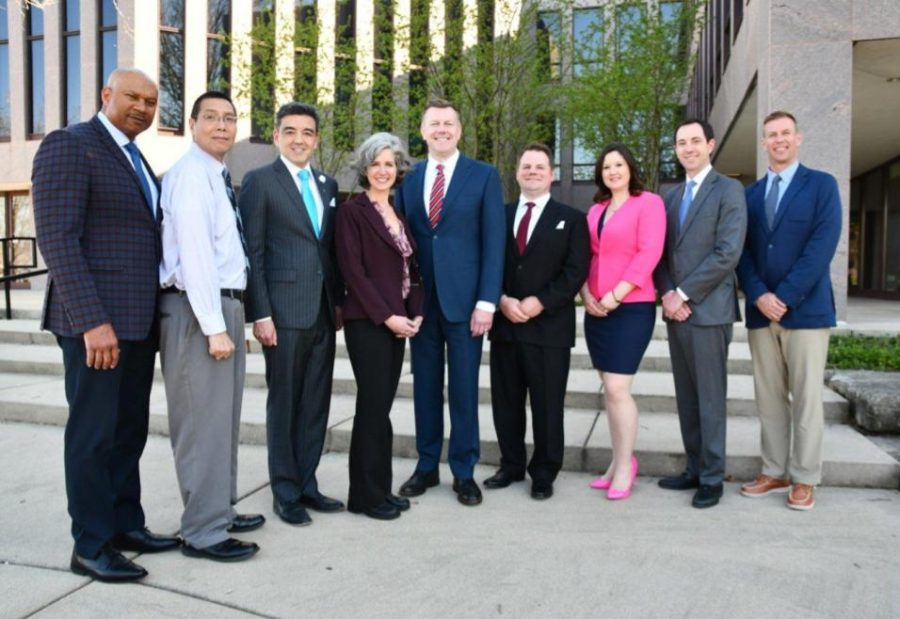 New Naperville Mayor Scott Wehrli (middle) and members of the Naperville City Council at their swearing-in on Sunday April 30.