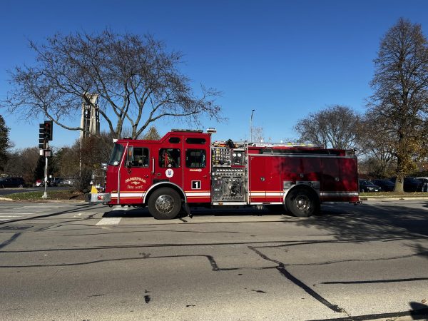 A fire truck arrives at Central after a fire alarm was set off by smoke in a maintenance office on Nov. 15.
