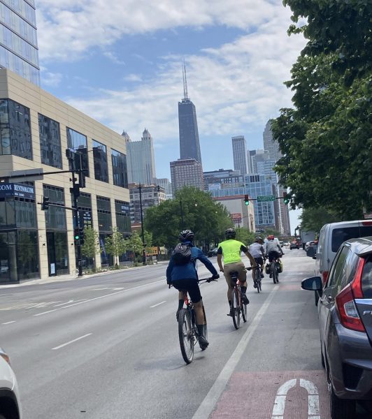 Bike Club rides through Chicago during last years overnight ride. Theyre hoping to create another capstone ride this year. (Photo courtesy of William Wang)