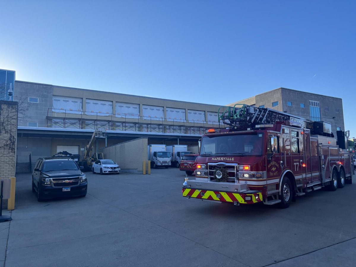 A+Naperville+Fire+Department+truck+pulls+into+Centrals+parking+lot+to+respond+to+a+fire+alarm+triggered+on+Dec.+13.