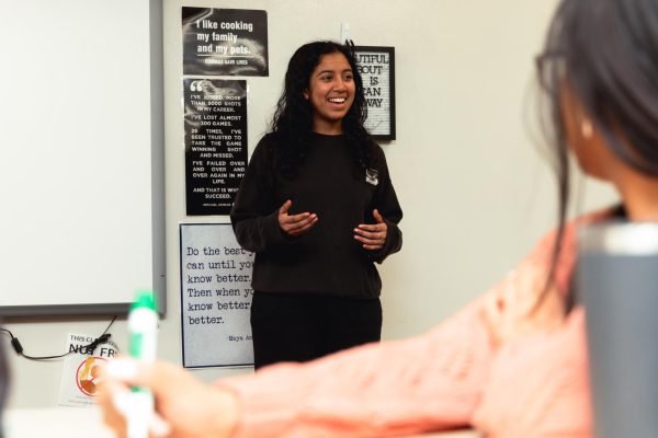 Senior Harshee Shah, co-captain of Central’s speech team, practices her speech for the IHSA speech state championship. Shah placed sixth in Oratorical Declamation at the competition on Feb. 17.