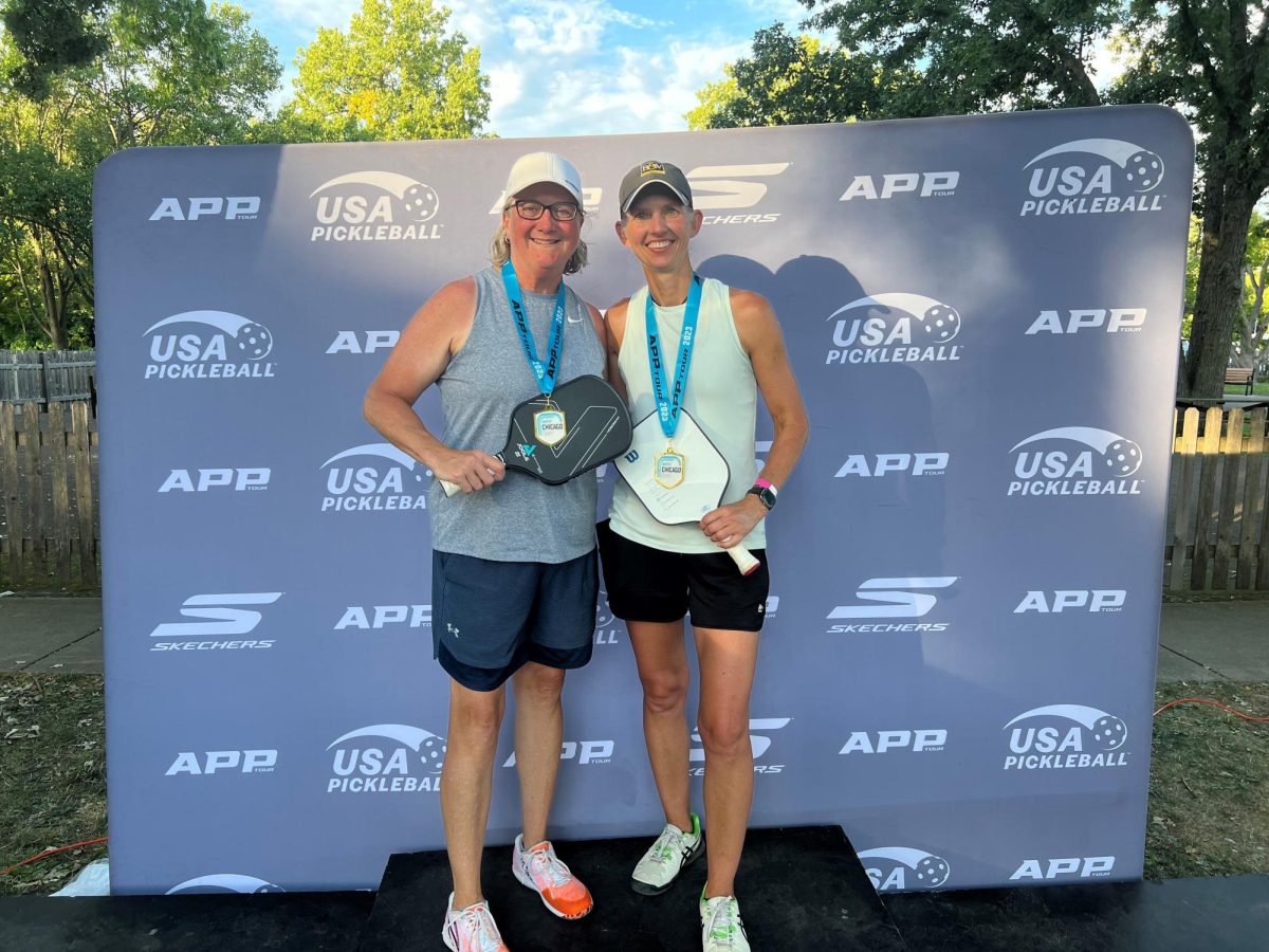 Leslie Free (left) won gold at the National pickleball Chicago Open (AAP) in womens doubles 4.0-4.5, a highly competitive bracket.