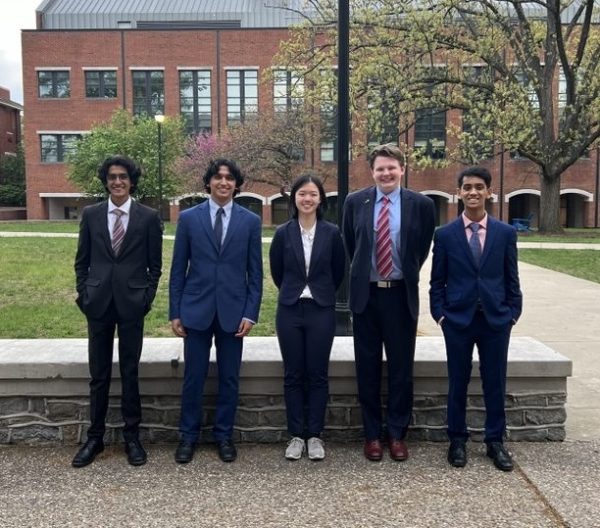 Sophomore Rohan Jain, and juniors Anay Apte, Helen Liang, C.J. Getting and Aryan Pradhan competed at the Tournament of Champions hosted by the University of Kentucky from April 20-22. (Photo courtesy of Aryan Pradhan)