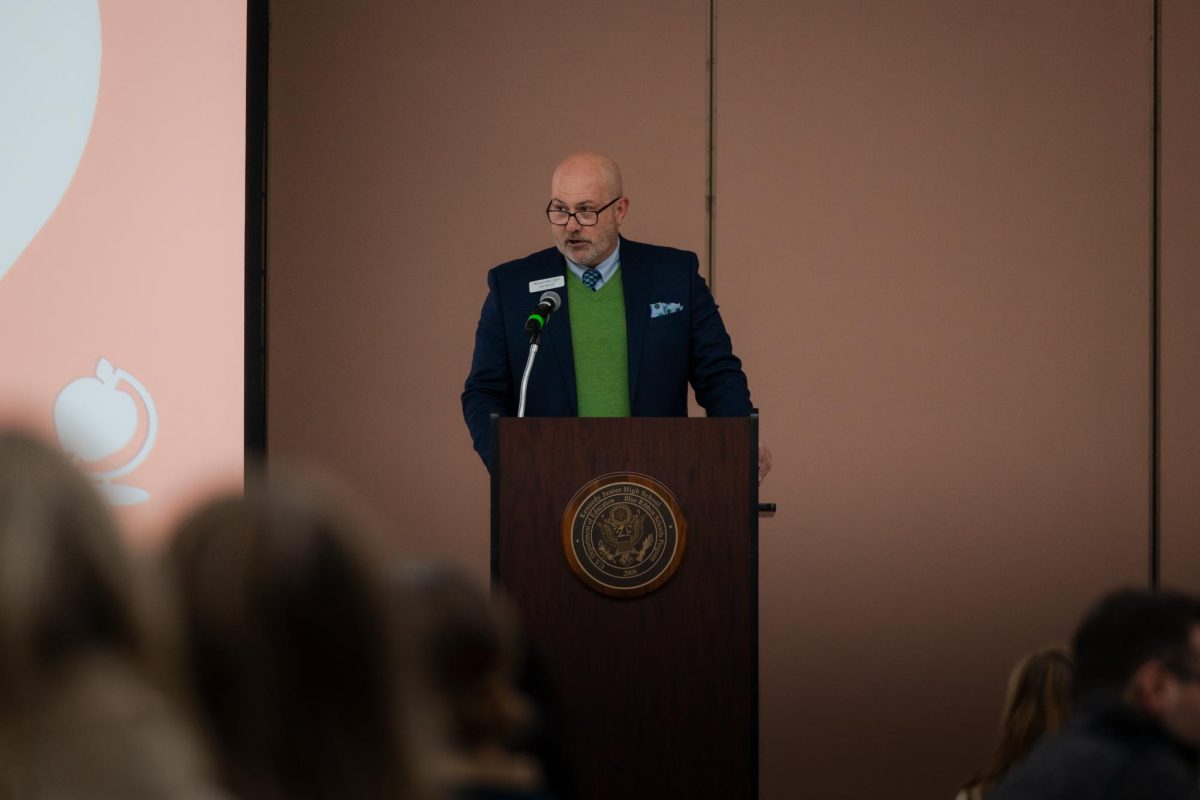 Naperville 203 Superintendent Dan Bridges presents proposed school day changes on Jan. 14 at Kennedy Junior High School. The proposal will be presented to the board of Education on Feb. 3.
