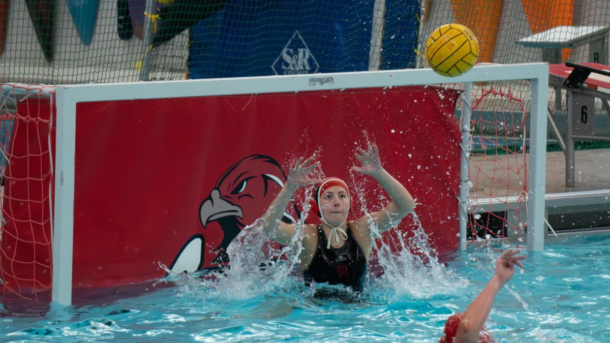 Sophomore Maria Danbom stands strong in goal, recording key stops in the Redhawks’ shutout victory against Waubonsie.